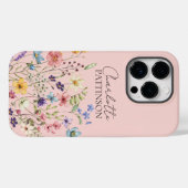Botanische Wildflower Aangepaste Naam Blauw Roze Case-Mate iPhone Case (Achterkant (horizontaal))