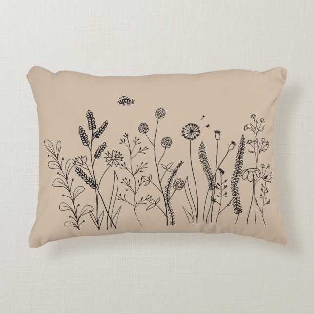 Botanische Wildflower Accent Pillow met Bee Design Accent Kussen (Voorkant)