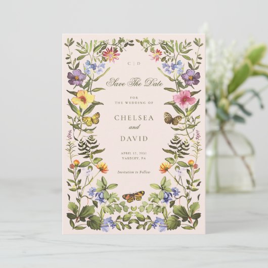  Botanische Wildflower Boho Bewaar de datum Kaart (Staand voorkant)