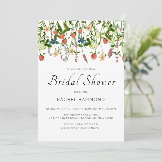 Botanische Wildflower Bruidsdouche Uitnodiging (Staand voorkant)