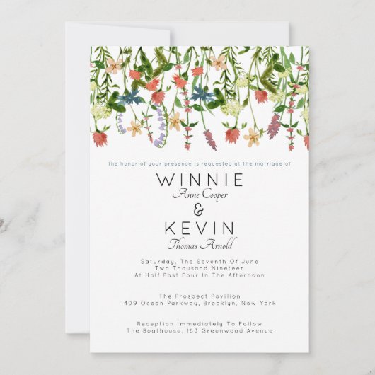 Botanische Wildflower bruiloft Kaart (Voorkant)
