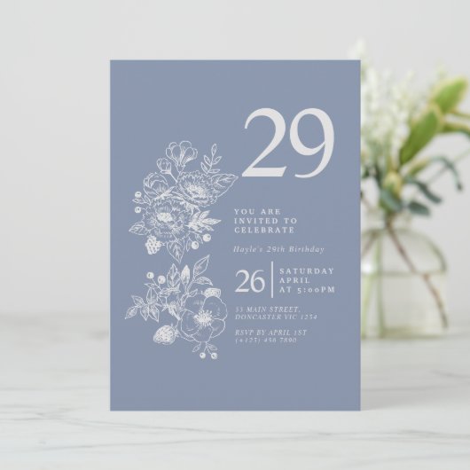 Botanische Wildflower Dusty Blue 29e verjaardag Kaart (Staand voorkant)