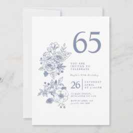 Botanische Wildflower Dusty Blue 65e verjaardag Kaart