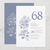 Botanische Wildflower Dusty Blue 68e verjaardag Kaart (Voorkant / Achterkant)