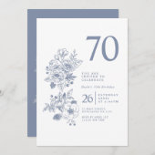 Botanische Wildflower Dusty Blue 70e verjaardag Kaart (Voorkant / Achterkant)