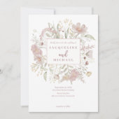 Botanische Wildflower Lijst Stoffig Roos Bruiloft Kaart (Voorkant)