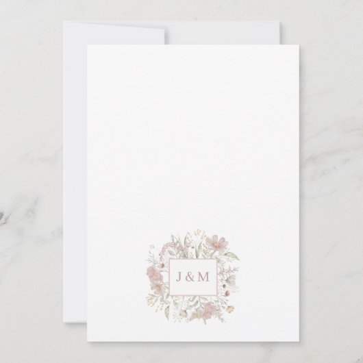 Botanische Wildflower Lijst Stoffig Roos Bruiloft Kaart (Achterkant)