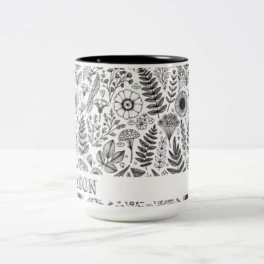 Botanische Wildflower Meadow Gepersonaliseerde Kle Tweekleurige Koffiemok (Center)