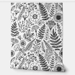 Botanische Wildflower Meadow Zwart Wit Paintable Behang