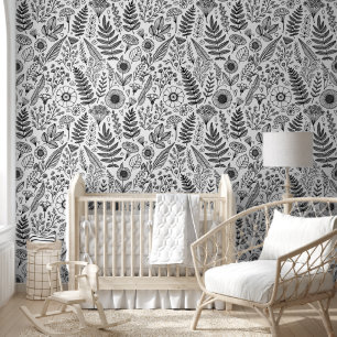 Botanische Wildflower Meadow Zwart Wit Paintable Behang