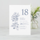 Botanische Wildflower Stoffig Blauw 18e verjaardag Kaart (Staand voorkant)