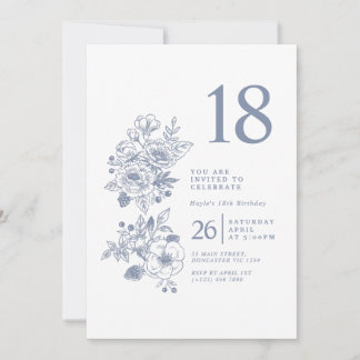 Botanische Wildflower Stoffig Blauw 18e verjaardag Kaart