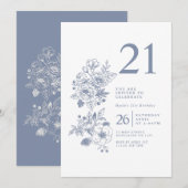 Botanische Wildflower Stoffig Blauw 21e Verjaardag Kaart (Voorkant / Achterkant)