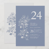 Botanische Wildflower Stoffig Blauw 24e Verjaardag Kaart (Voorkant / Achterkant)