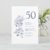 Botanische Wildflower Stoffig Blauw 50ste verjaard Kaart (Staand voorkant)