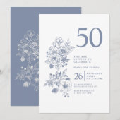 Botanische Wildflower Stoffig Blauw 50ste verjaard Kaart (Voorkant / Achterkant)