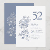 Botanische Wildflower Stoffig Blauw 52e Verjaardag Kaart (Voorkant / Achterkant)