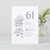 Botanische Wildflower Stoffig Blauw 61ste Verjaard Kaart (Staand voorkant)