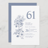 Botanische Wildflower Stoffig Blauw 61ste Verjaard Kaart (Voorkant / Achterkant)