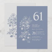 Botanische Wildflower Stoffig Blauw 61ste Verjaard Kaart (Voorkant / Achterkant)