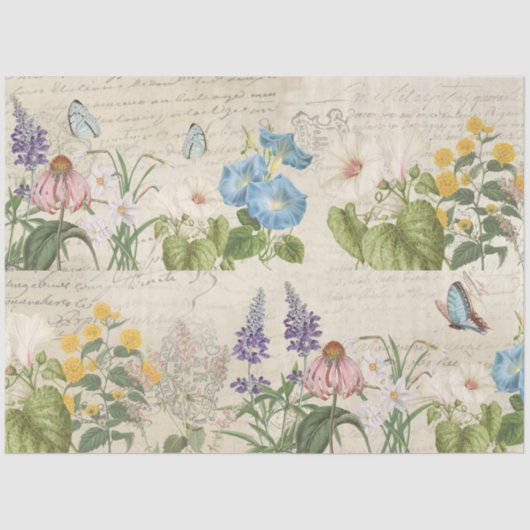 Botanische Wildflower Vlinder Ephemera Decoupage Tissuepapier (Voorkant)