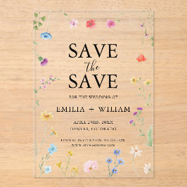 Botanische Wildflower Wedding Save the Date Kaart Acryl Uitnodigingen