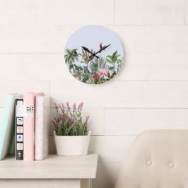 Botanische wildlife-wandklok met flamingo, zebra grote klok