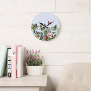 Botanische wildlife-wandklok met flamingo, zebra grote klok