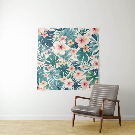 Botanische wind – Tropische bloemen wandtapijten Wandkleed (In Situ (horizontaal))