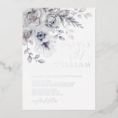 Botanische Winter Bloemen Elegante Zilveren Bruilo Folie Uitnodiging (Voorkant)