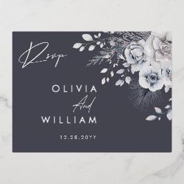Botanische Winter Bloemen Elegante Zilveren RSVP-K Folie Uitnodiging Briefkaart