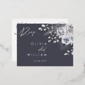 Botanische Winter Bloemen Elegante Zilveren RSVP-K Folie Uitnodiging Briefkaart (Voorkant / Achterkant)