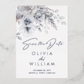 Botanische Winter Bloemen Zilver Save The Date Folie Uitnodiging (Voorkant)