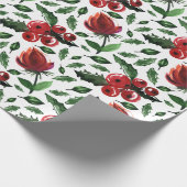 Botanische winterfoliage Holly Berries Cadeaupapier (Hoek)