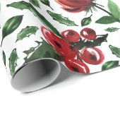 Botanische winterfoliage Holly Berries Cadeaupapier (Rol Hoek)