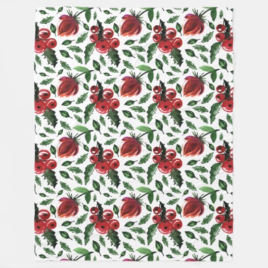 Botanische winterfoliage Holly Berries Fleece Deken (Voorkant)