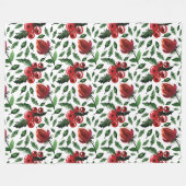 Botanische winterfoliage Holly Berries Fleece Deken (Voorkant (Horizontaal))