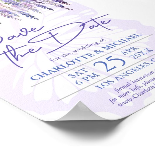 Botanische Wisteria Tuin Bruiloft Save the Date Poster (Hoek)