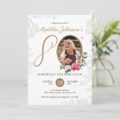 Botanische Wit Gouden Aangepaste Foto 80e Verjaard Kaart (Staand voorkant)