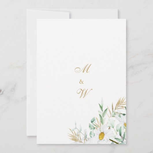 Botanische witgouden muntmadeliefjes bloemenbruilo kaart (Achterkant)