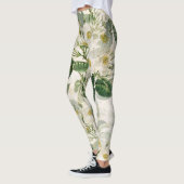 Botanische witte bloemen en groen blad patroon leggings (Links)