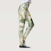 Botanische witte bloemen en groen blad patroon leggings (Rechts)