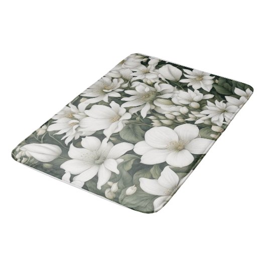 Botanische witte bloemen op groene bladeren badmat (Gekanteld)