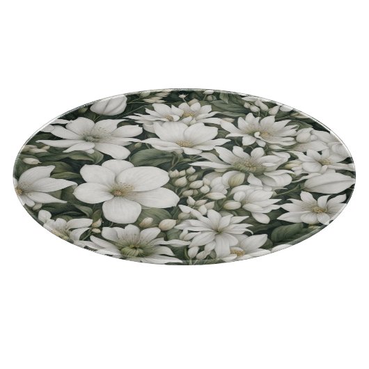 Botanische witte bloemen op groene bladeren snijplank (Hoek)