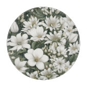 Botanische witte bloemen op groene bladeren snijplank (Voorkant)