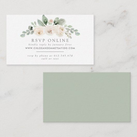 Botanische Witte Bloemen Wedding Website RSVP Informatiekaartje (Voorkant / Achterkant)