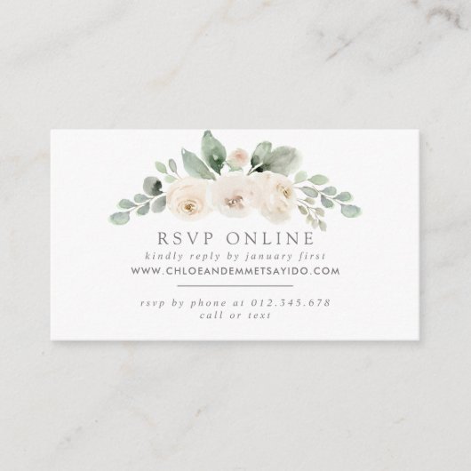 Botanische Witte Bloemen Wedding Website RSVP Informatiekaartje (Voorkant)