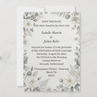 Botanische Witte Bloemige Save The Date Trouw Uitn Kaart