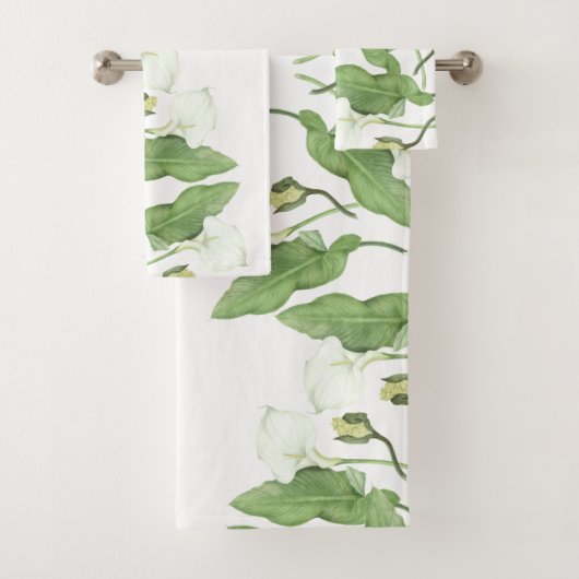 Botanische witte Calla Lily Flowers Bath Towel set Bad Handdoek (Insitu)