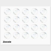 Botanische witte en blauwe bloem bruiloftsshower ronde sticker (Vel)